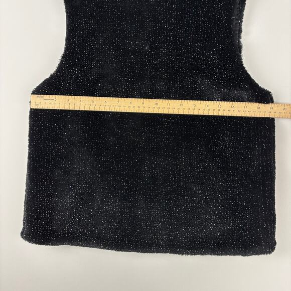Betsey Johnson Silver Sparkle Black Faux Fur Glam Vest w/ Pockets Size MED - Picture 10 of 10